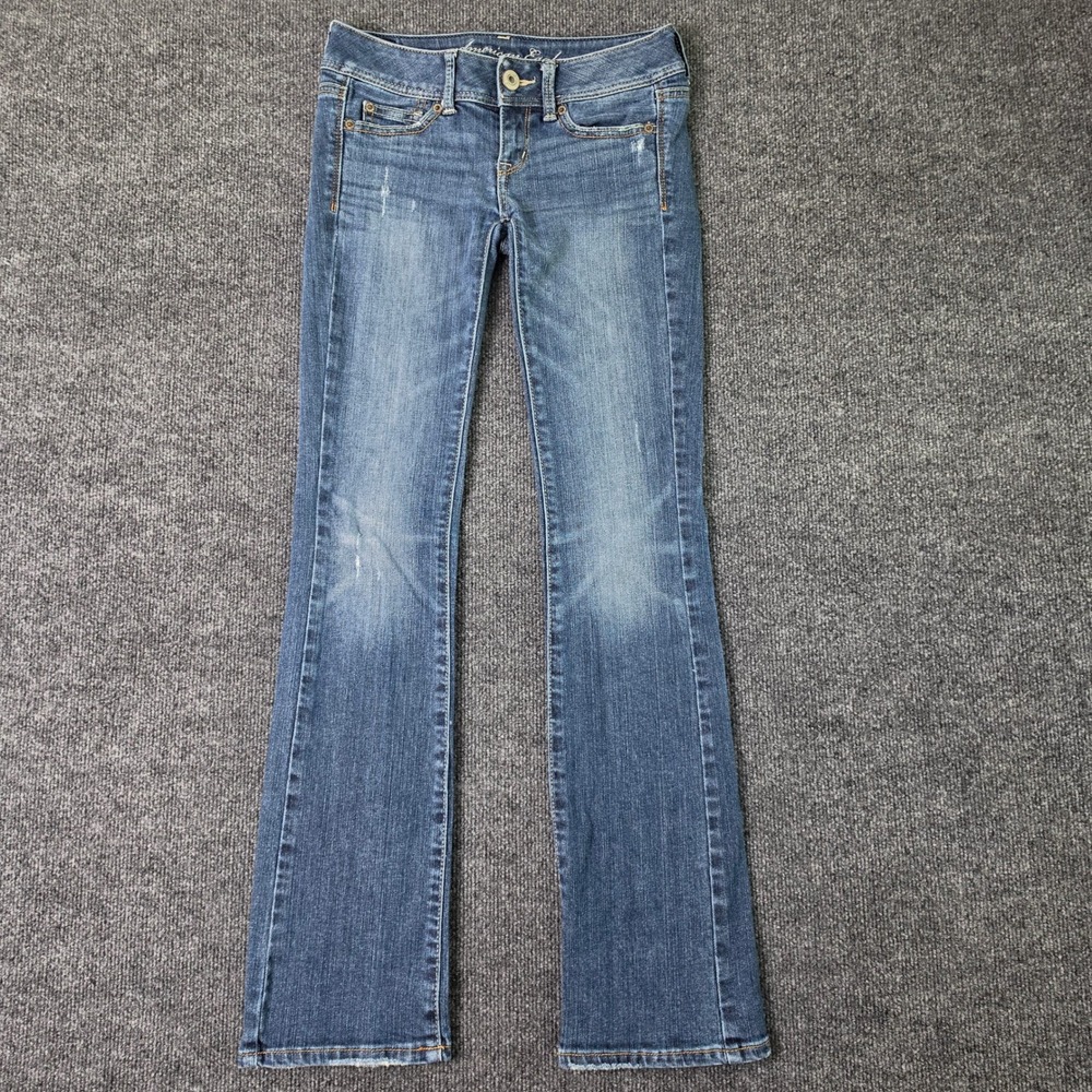 American Eagle Slim Boot Jeans Womens 00 Regular Dark Wash Blue Low Rise Stretch